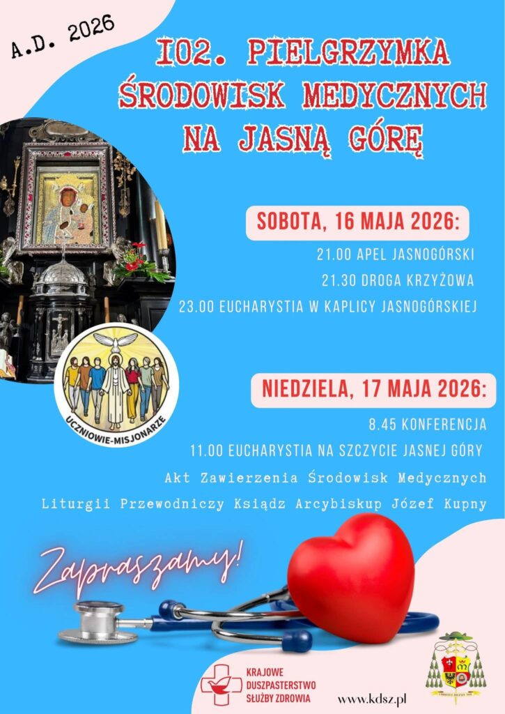 Plakat z zaproszeniem służb medycznych na 102 Pielgrzymki na Jasną Górę