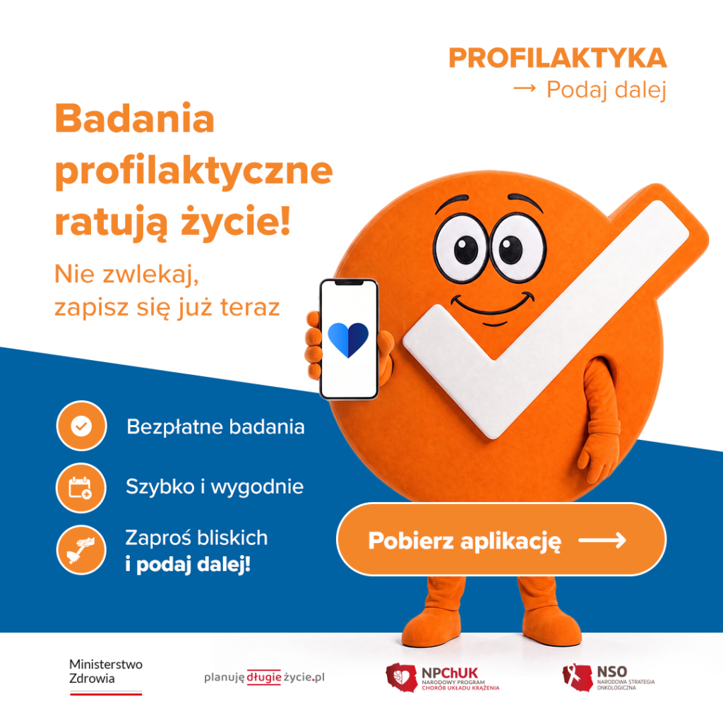 Profilaktyka podaj dalej, plakat promujący profilaktykę badań Polaków